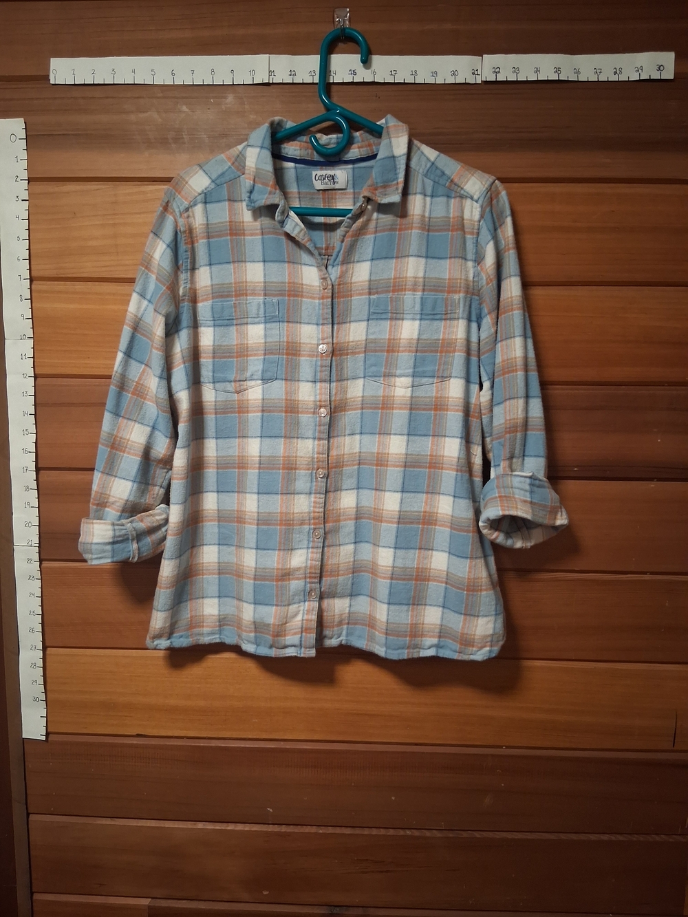 🙌croft & barrow Light Blue and Tan Plaid And Collared Button-Down Shirt
